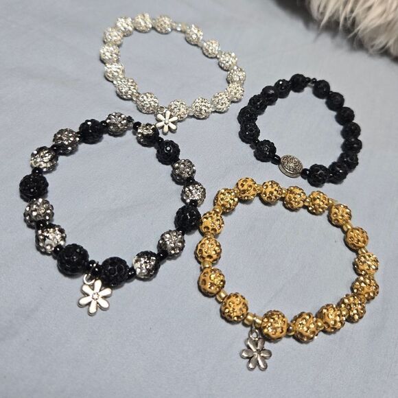 Set of 4 elastic beaded bracelets with rhinestones - Picture 5 of 7